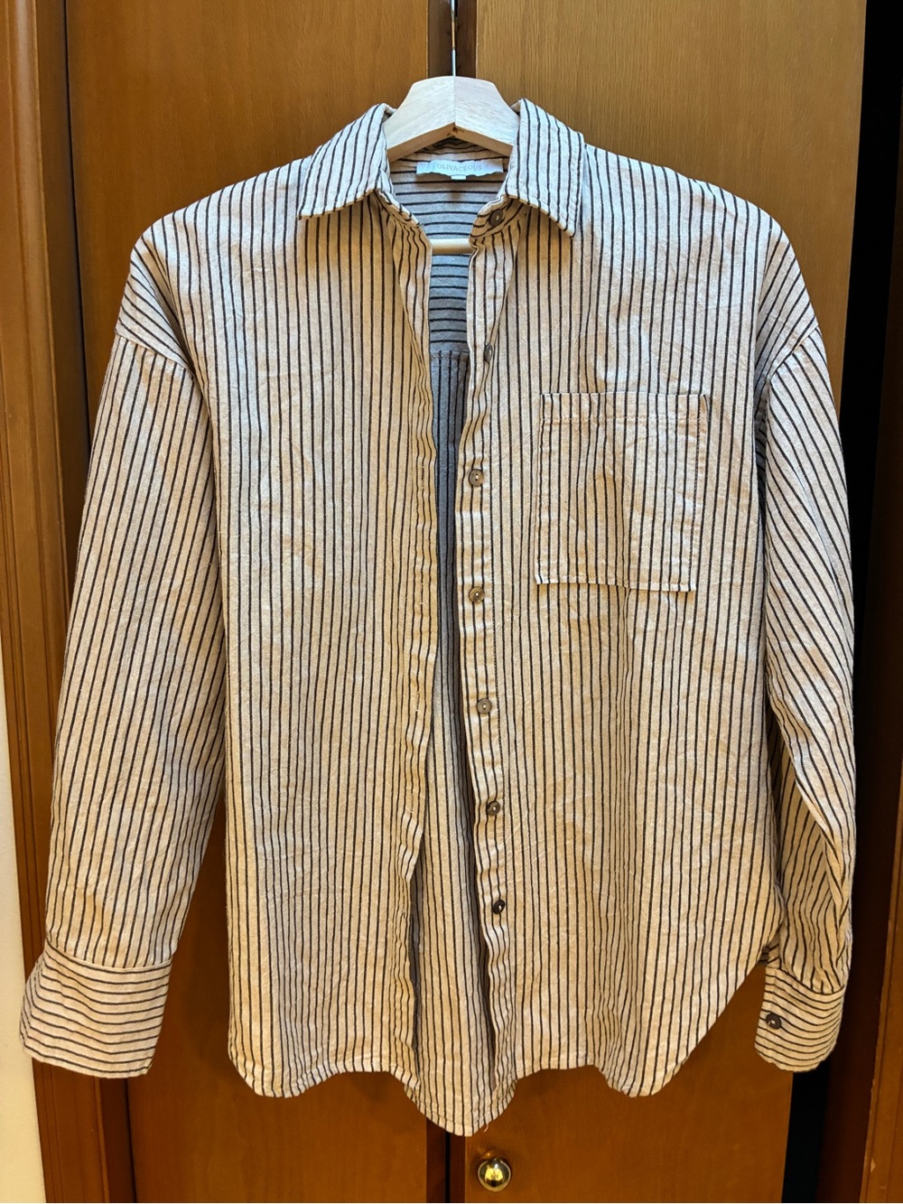 Olivaceous Hemp Cotton Striped Matching Set Button Up Shirt & Shorts Beige Black